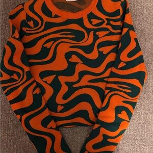 Zara Orange and Green Patterned Sweater